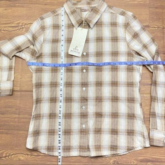 Prana Button Down Shirt Riley Woven Checked Print Women Size XL NWT - Picture 5 of 9
